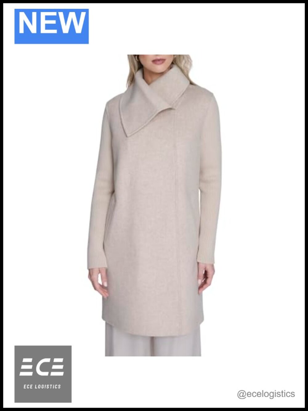 Kenneth Cole New York Wool Blend Overcoat Full Length Oversized Collar
